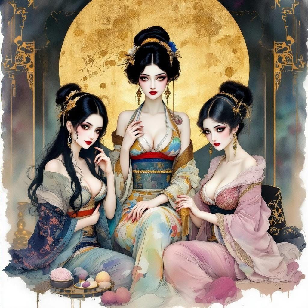 Opulent Harem Scene in Mixed Orientalist Styles