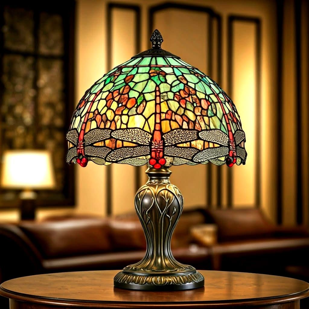 Luxurious Tiffany Lamp in Dragonfly Motif