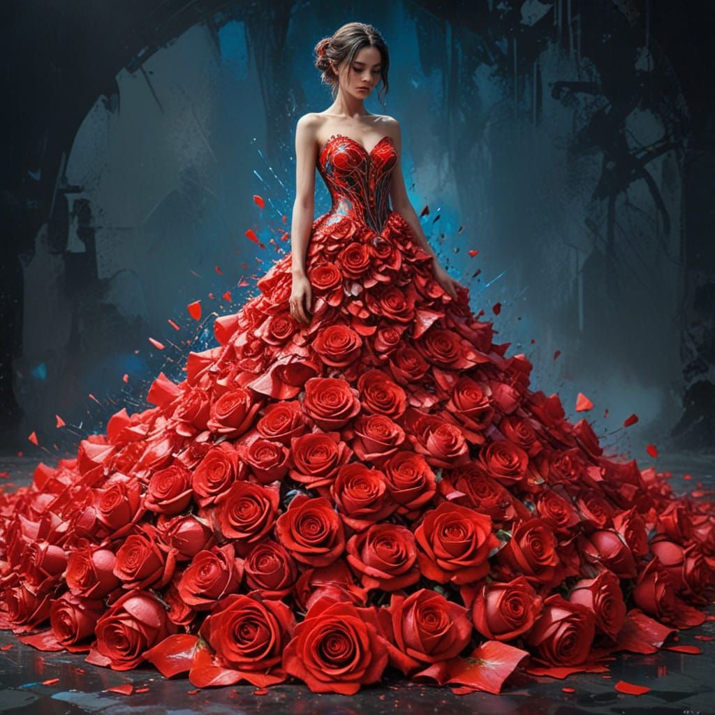 Radiant Rose City Gown in Vibrant Street Art Style