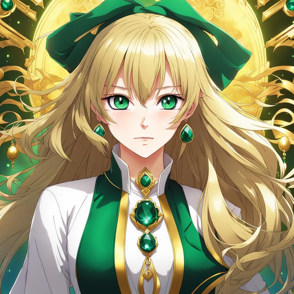 Golden Haired Cat with Emerald Eyes in Anime Style