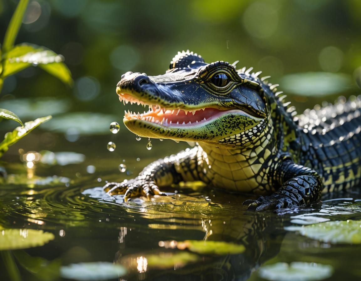 Adorable Baby Alligator Playing in Water