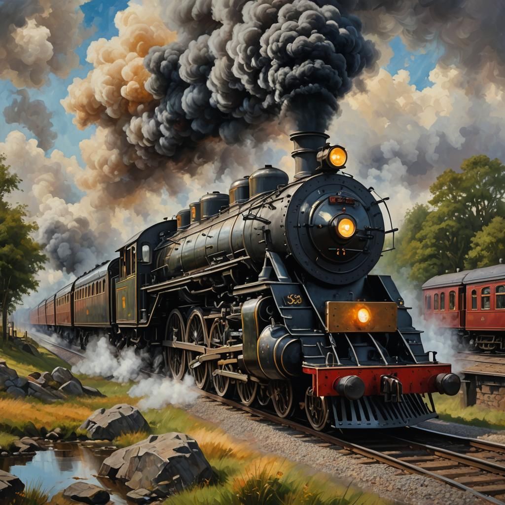 Detailed Oil Painting of a Steam Train