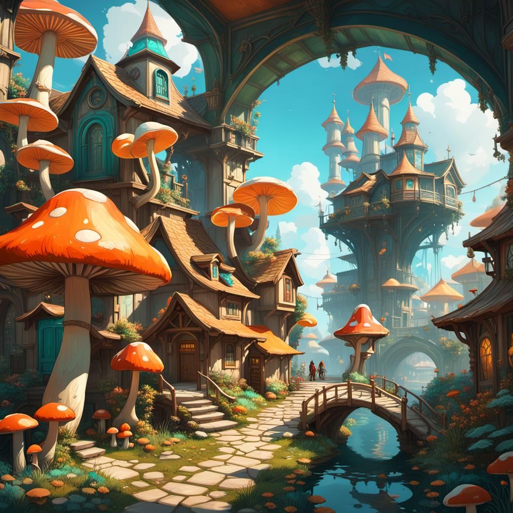 Mushroom Town: Hyperdetailed Concept Art