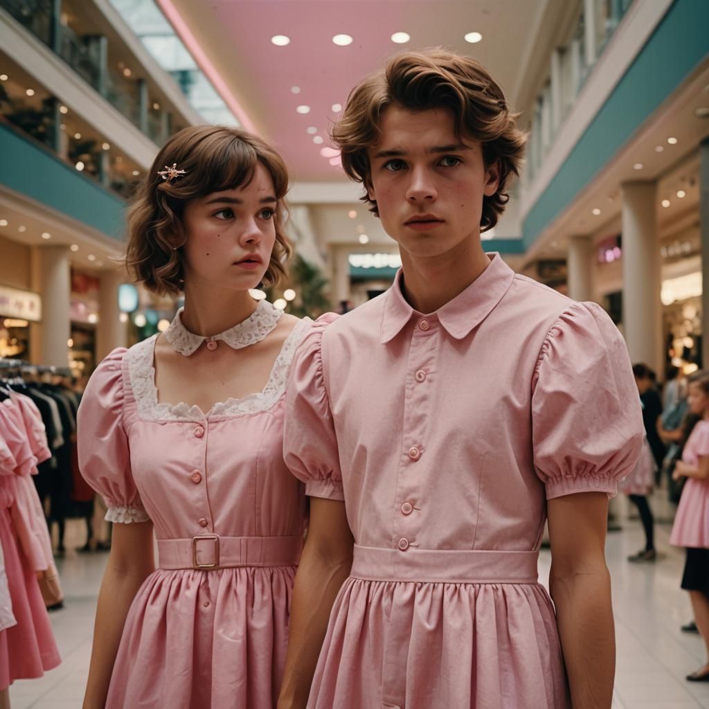 Boy Gazing at Babydoll Dress: Cinematic Film Still