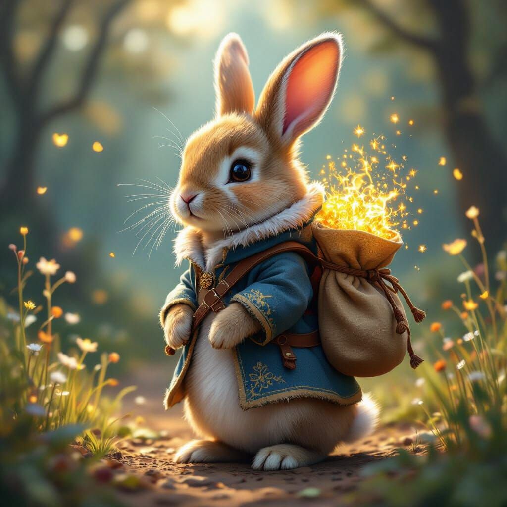 Enchanting Bunny Mage with Golden Aura Bag