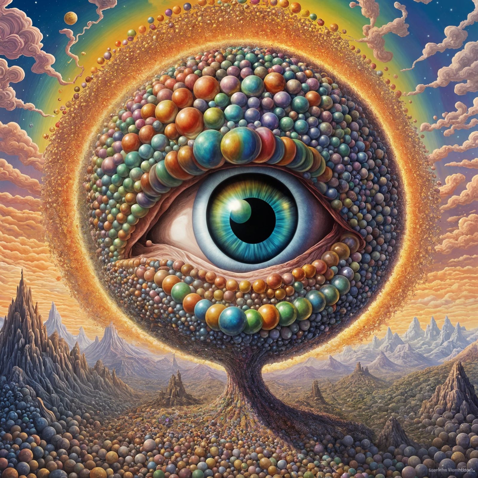 Psychedelic Alien God Eyeball in Retro Style