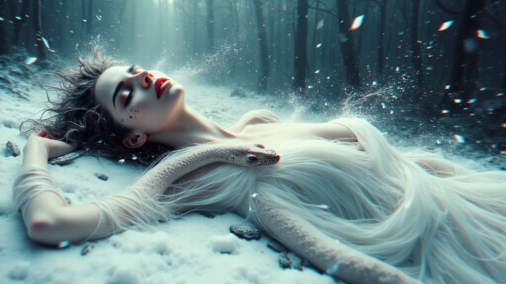 Glitchcore Princess in Snowy Forest, Manhwa Style