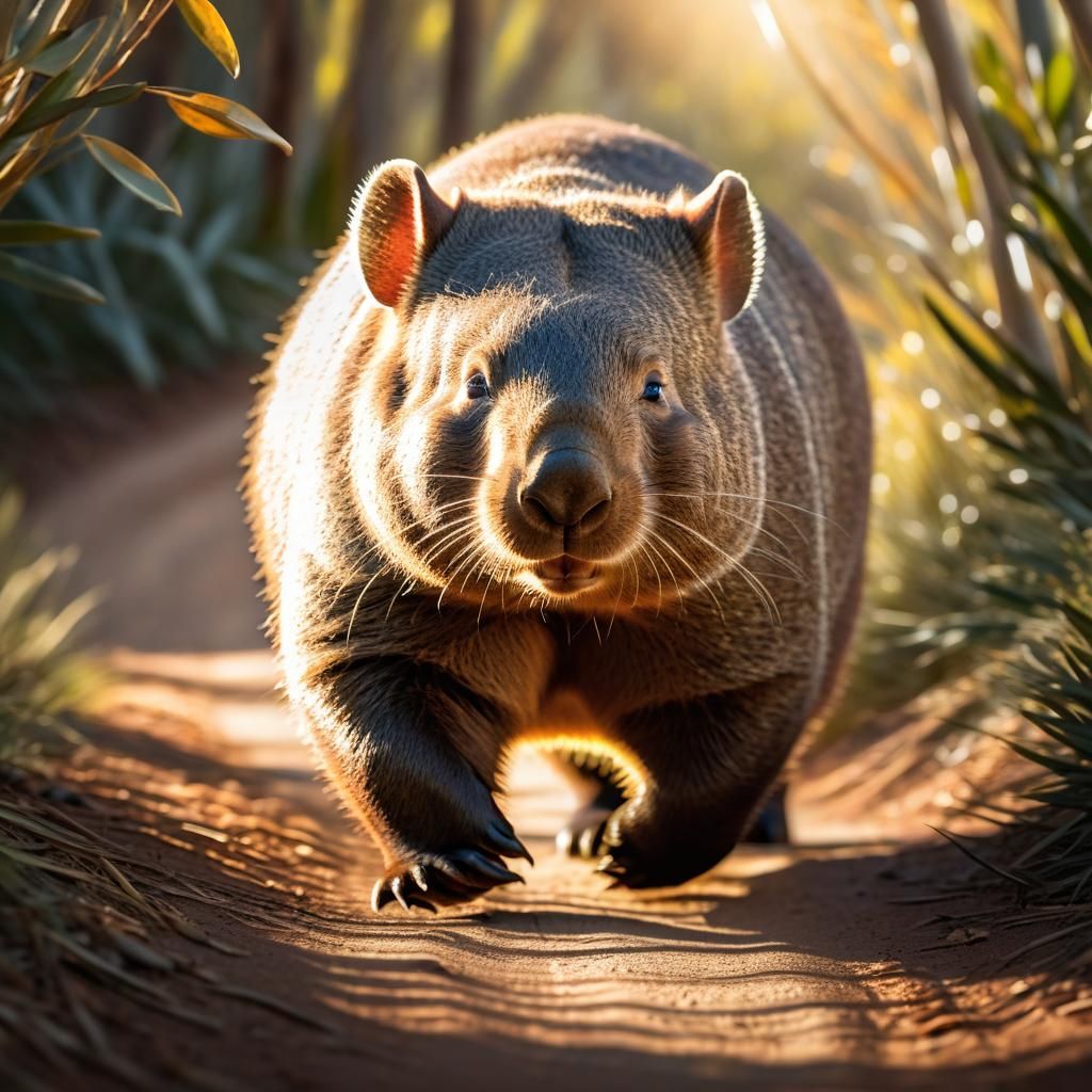 Bare-Nosed Wombat Waddling: Digital Wildlife Illustration