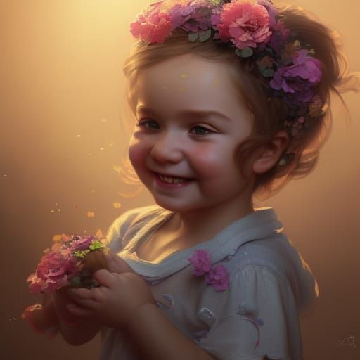 Smiling Toddler Portrait in Art Nouveau Style