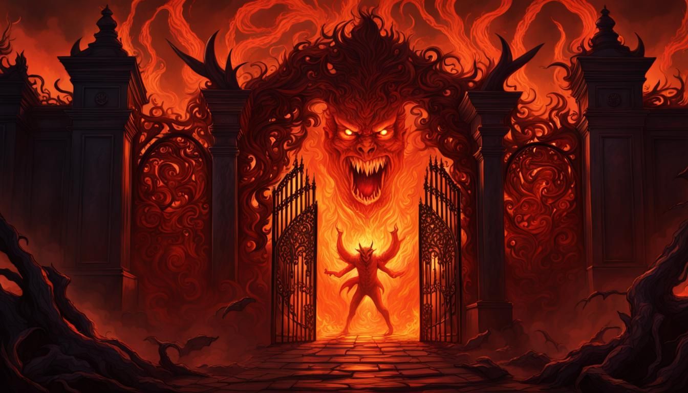 Gates of Hell Opening: Demons and Fire
