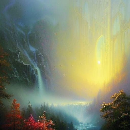 Bee Tesla in Ethereal Fantasy Landscape