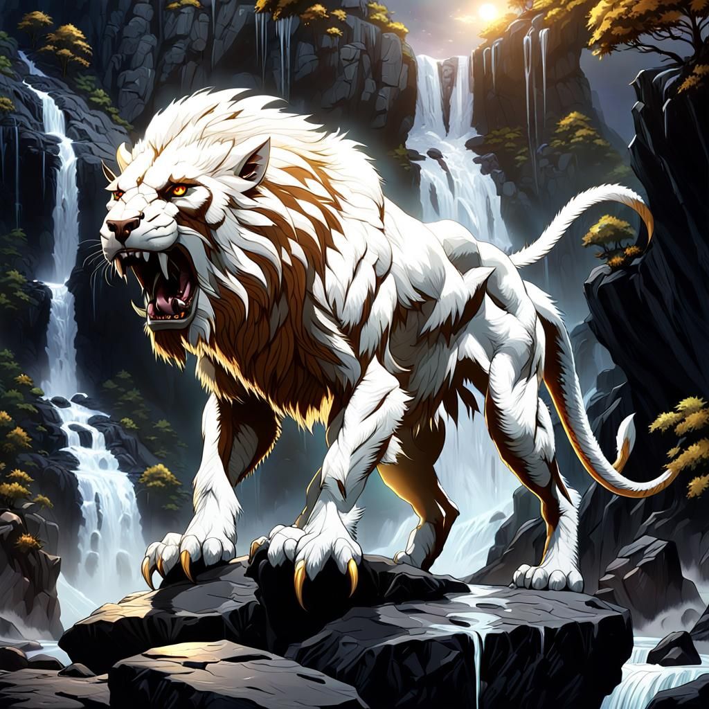 Prehistoric Manticore in Dark Fantasy Landscape
