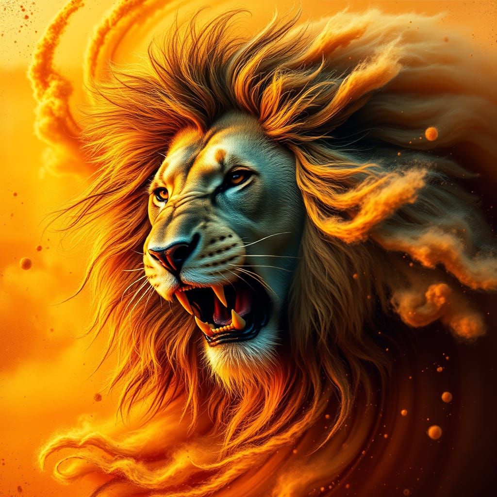 Majestic Lion Emerges from Turbulent Sandstorm