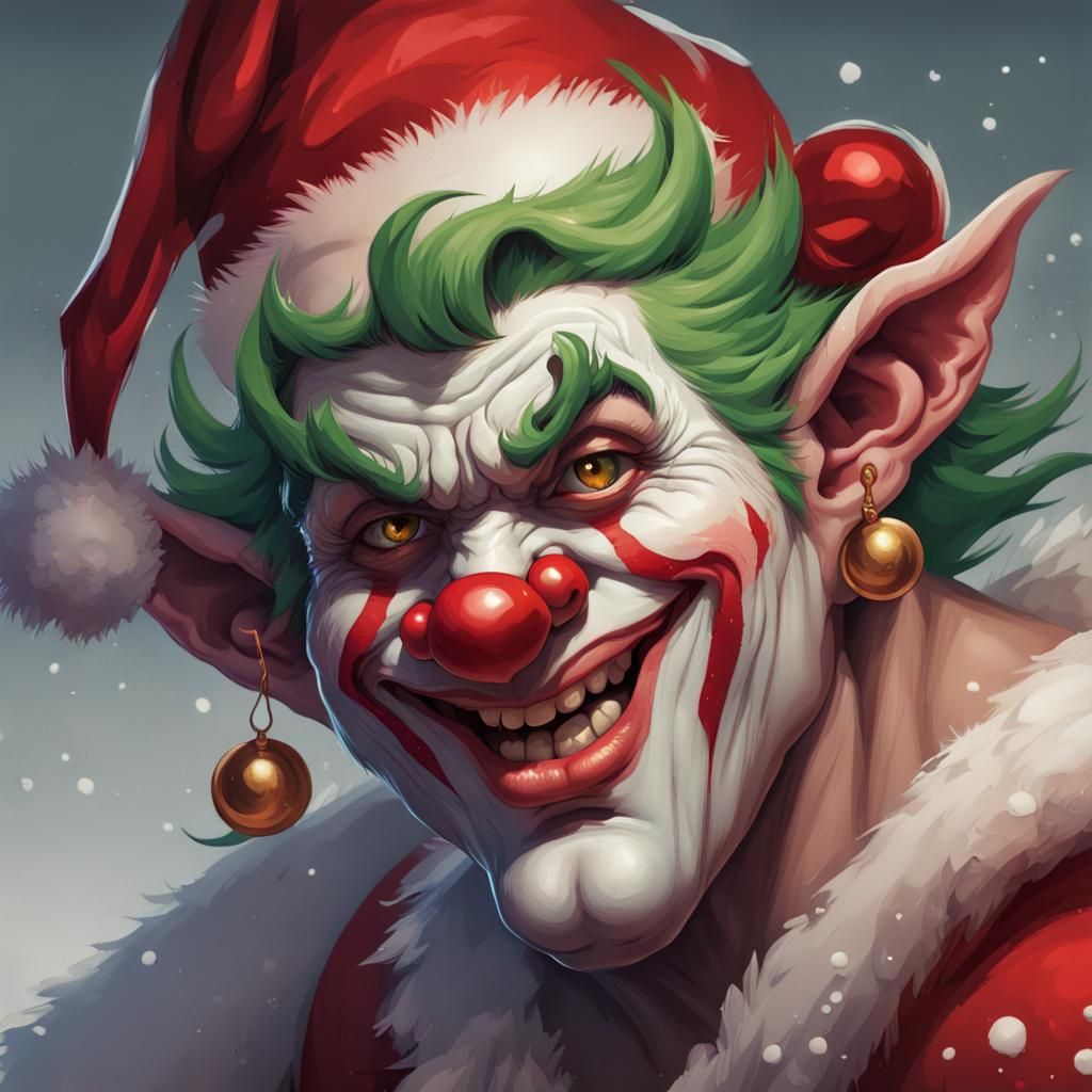 Scary Christmas Elf Clown Portrait in 8K