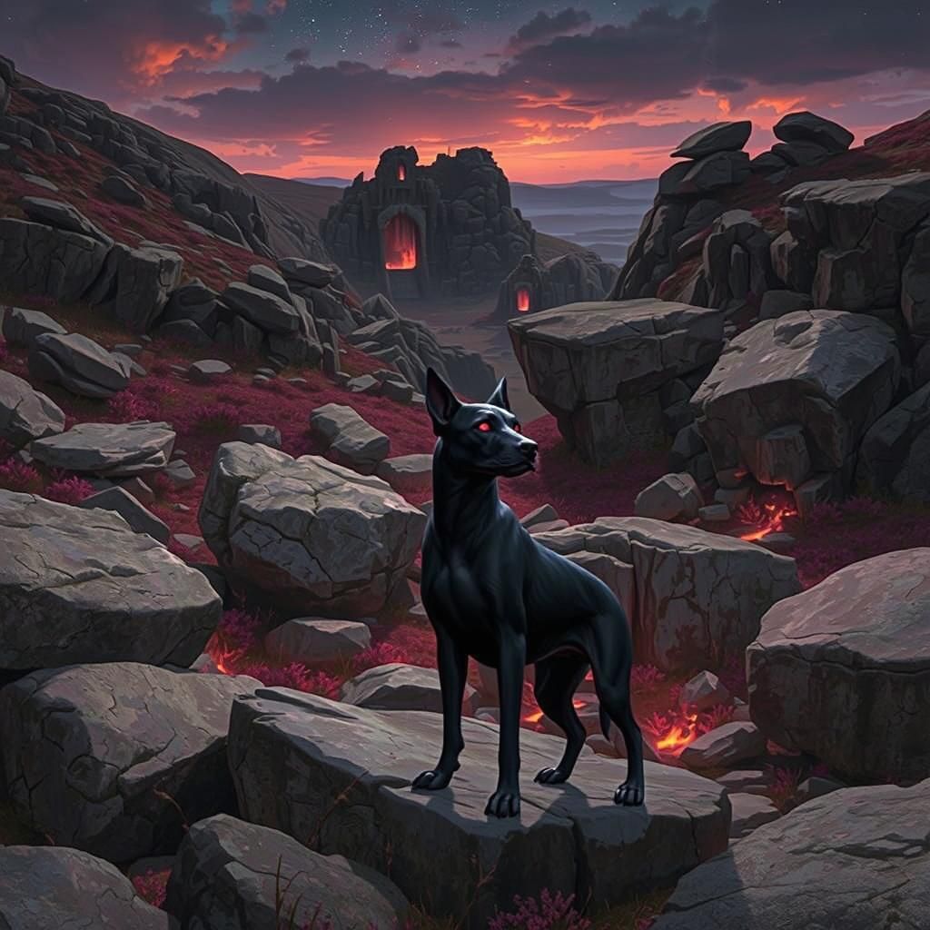 Spectral Black Hound on Dartmoor: Dark Fantasy Art