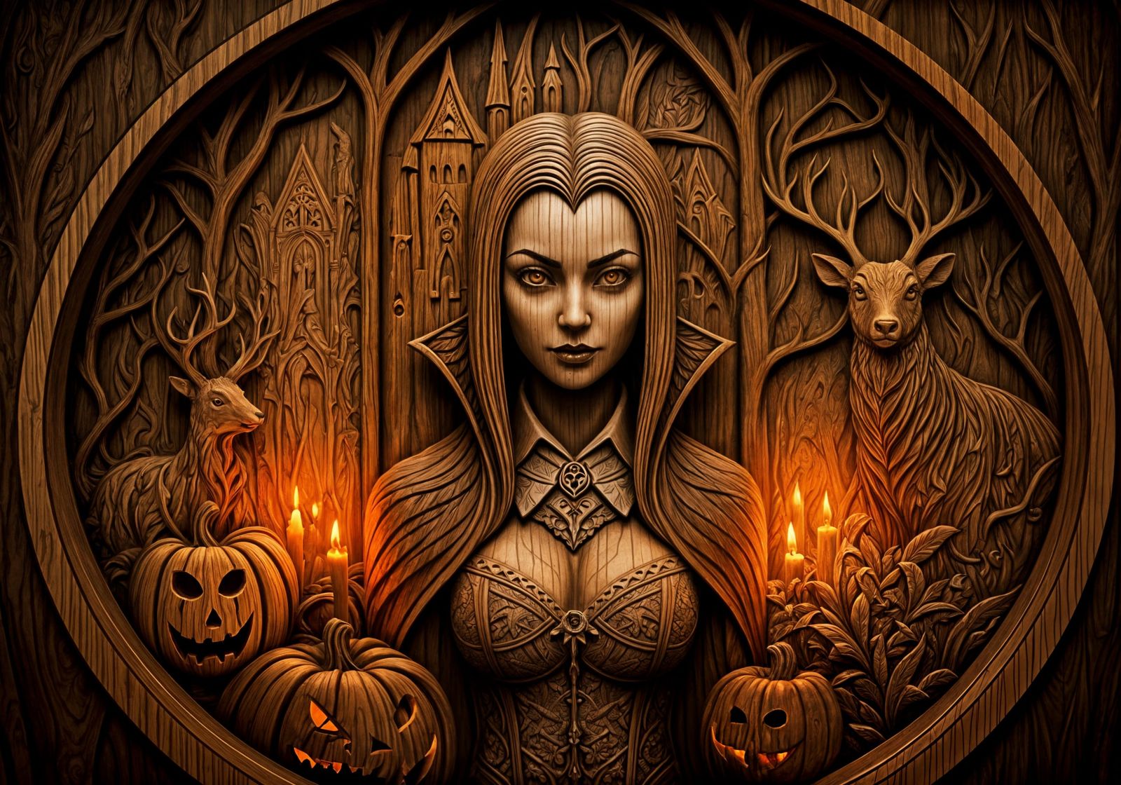 Gothic Castle with Carved Wooden Vampire Digital Artwork