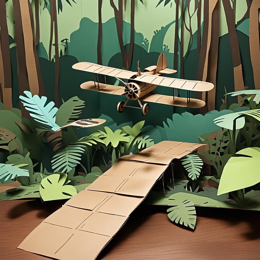 Cardboard Biplane Landing on Jungle Runway