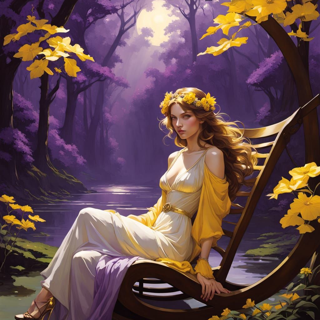 Tree With Rocking Chair Over River as Impasto Painting