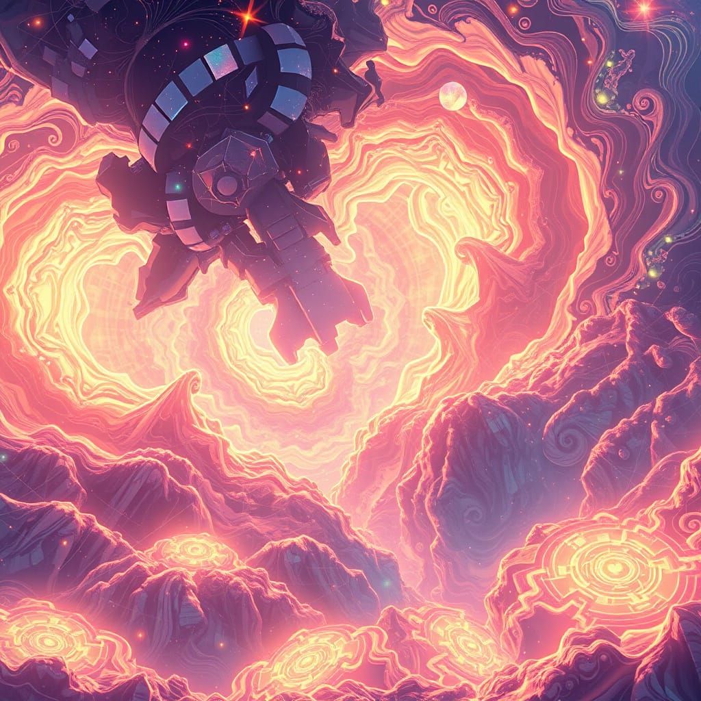 Ethereal Futuristic Landscape in Vibrant Anime Style