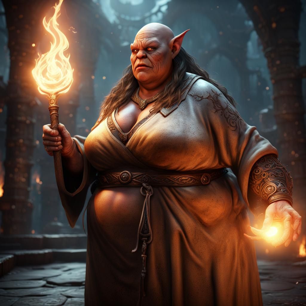 Ogre Sorceress Casting Magic Spell in Fantasy Art