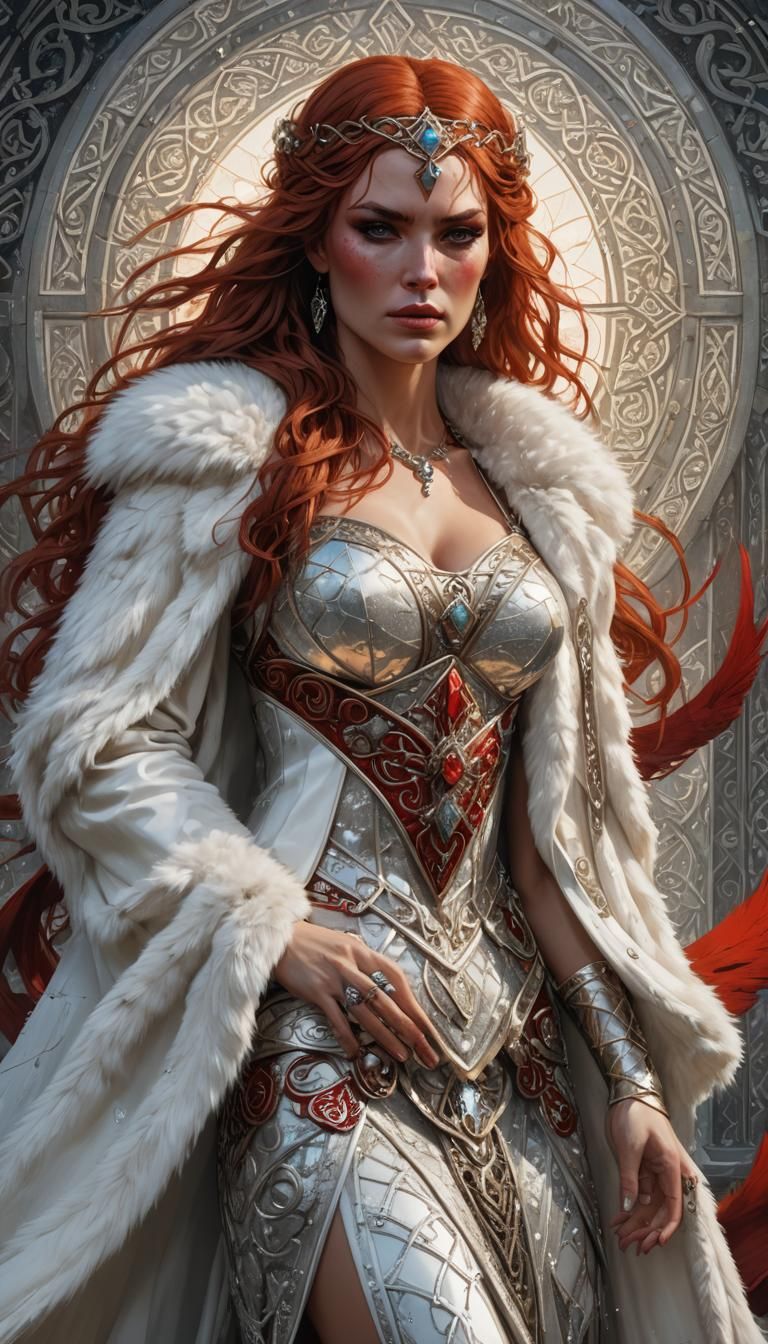 Red Sonja Portrait in Hyperdetailed Celtic Style