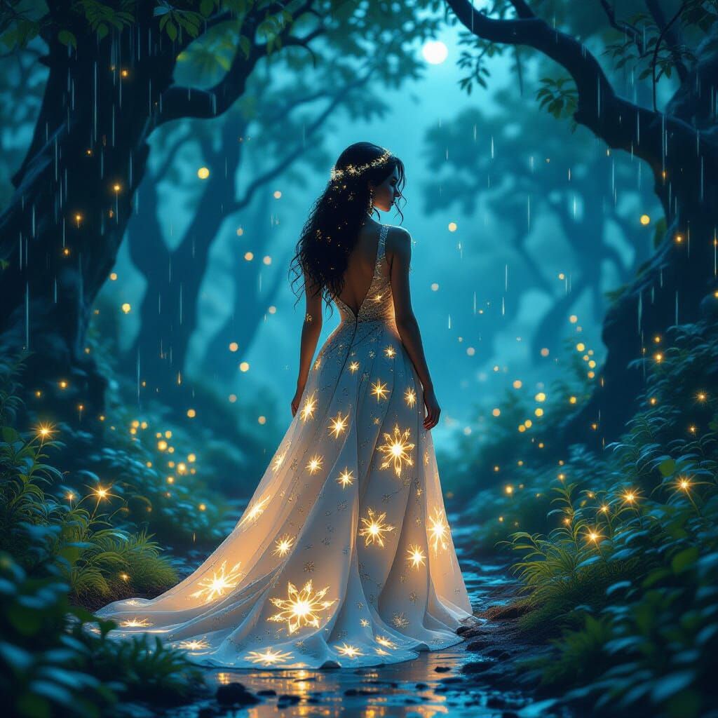 Bioluminescent Forest: Woman with Stardust Hair