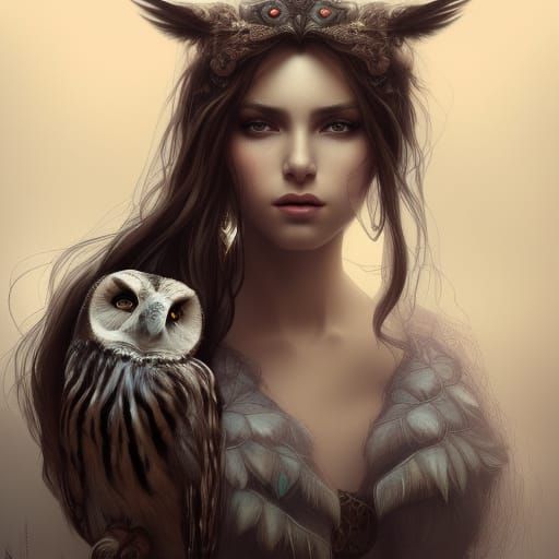 Mystical Owl Woman Portrait in Fantasy Style