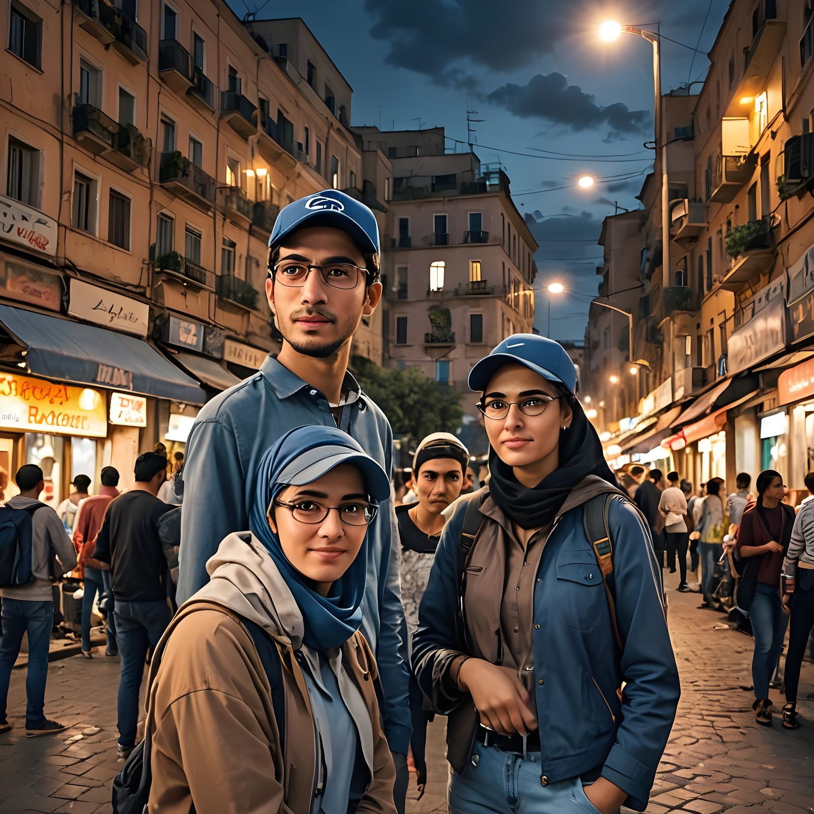 Young Man and Woman in City Night Environment