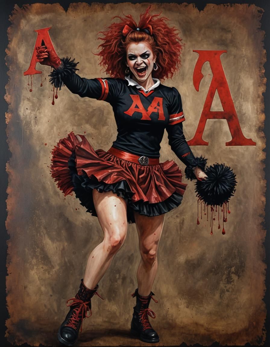 Anarchic Cheerleader Portrait in Grotesque Pulp Style