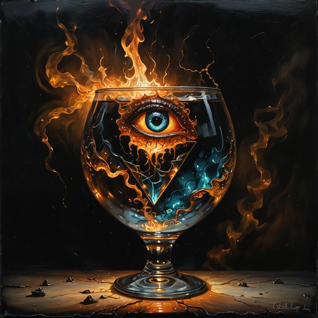 Glowing Glass Brain in Dark Fantasy Oil Painting