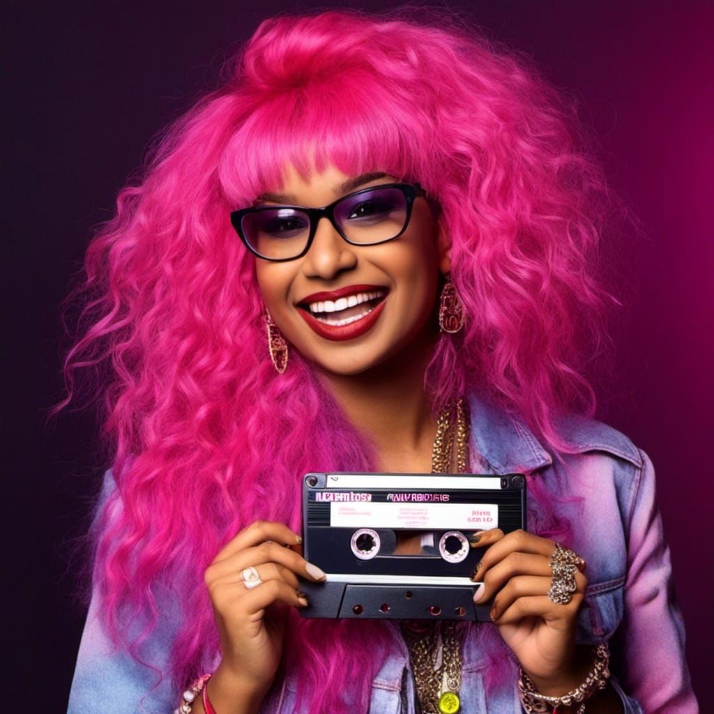 1980s Pink Haired Rock Star with Cassette Tape