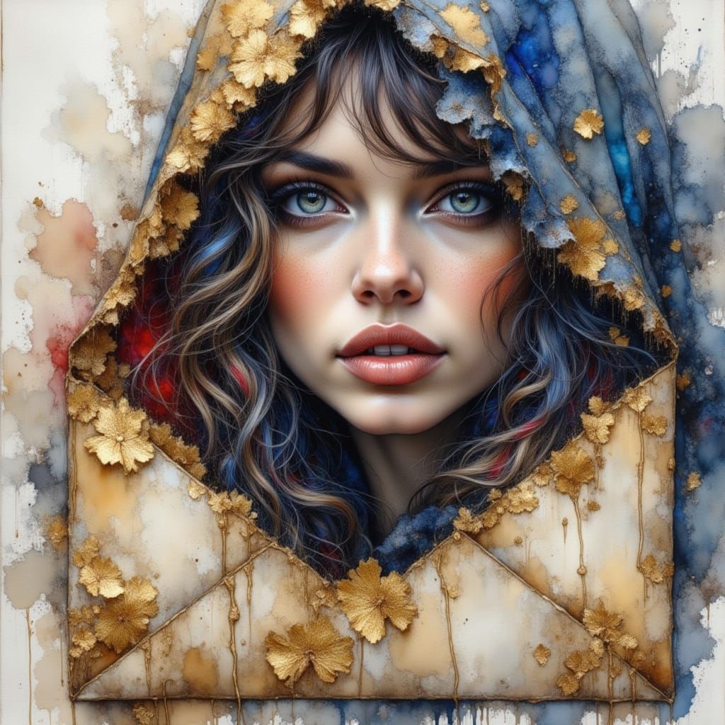 Mysterious Cloaked Woman in Cosmic Night Sky