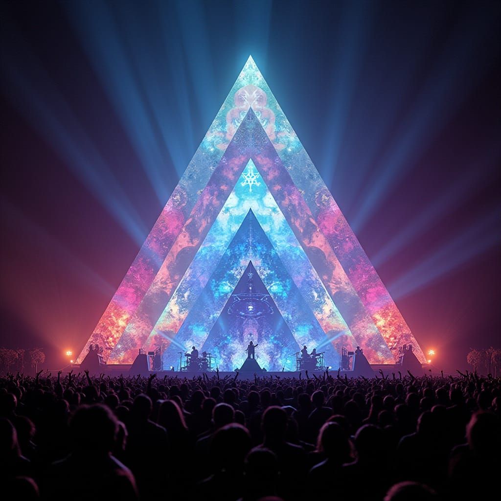 Psychedelic Rock Concert Under Surrealist Lighting