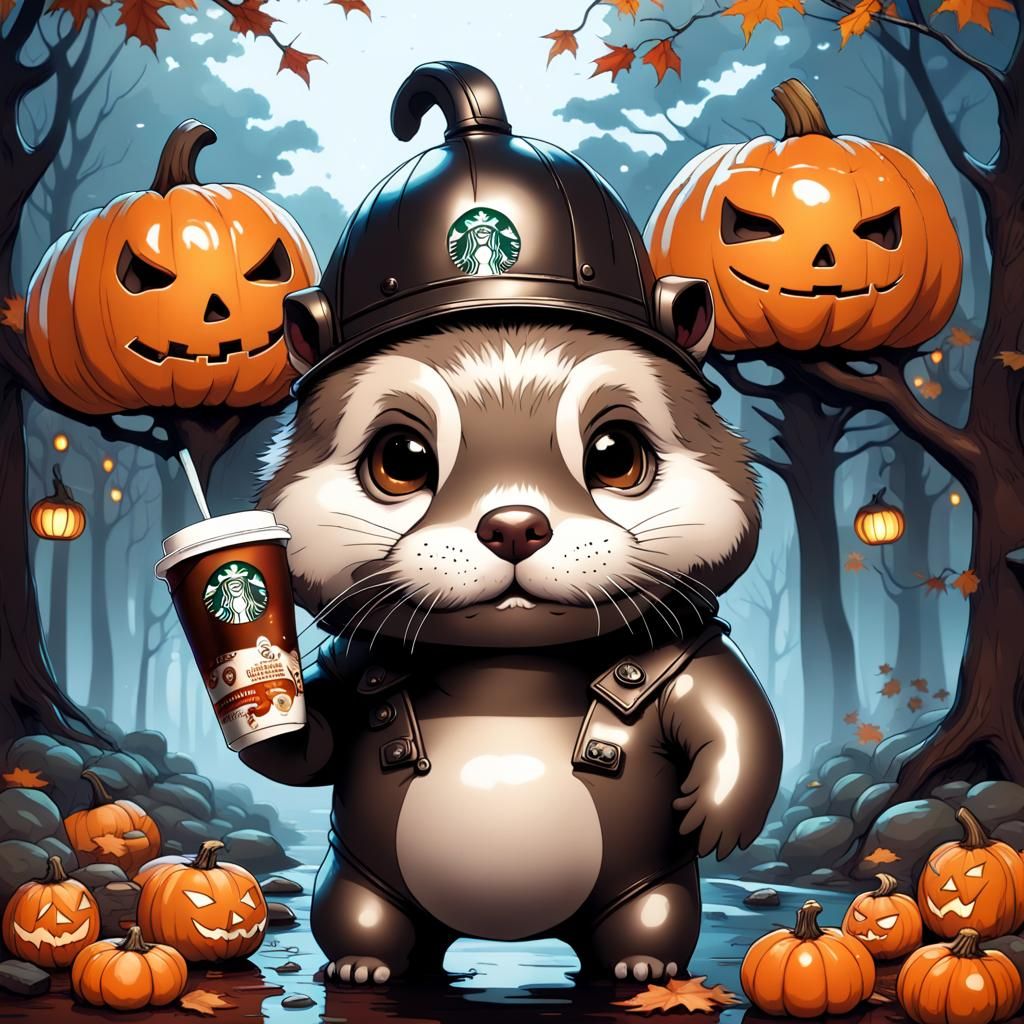 Chibi Otter in Skull Helmet, Halloween Theme