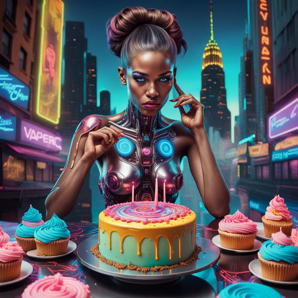 Neon Vaporwave Collage with 80s Cakes