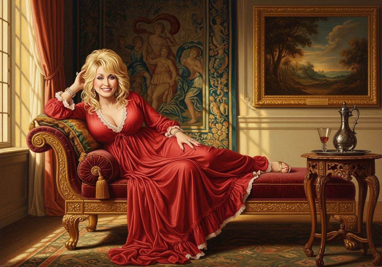 Dolly Parton Reclining in Opulent Oil Painting