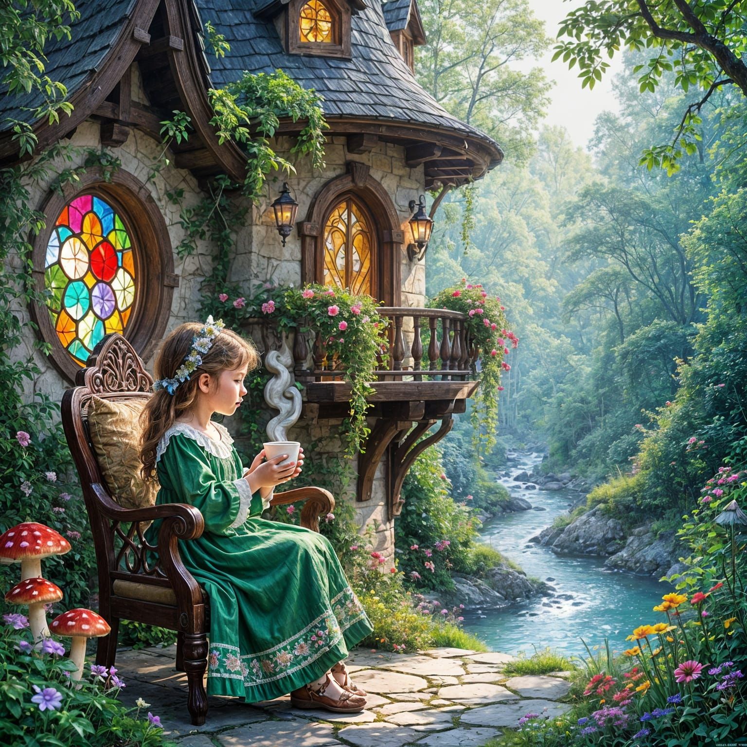 Fairytale Forest House With Child and Tea