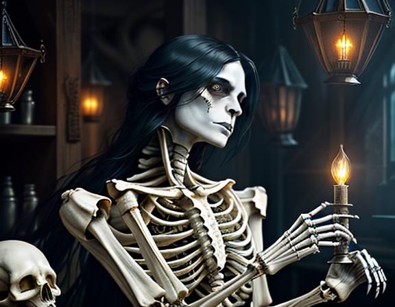 Furry Skeleton Bone Cleaning: Dark Fantasy Concept Art