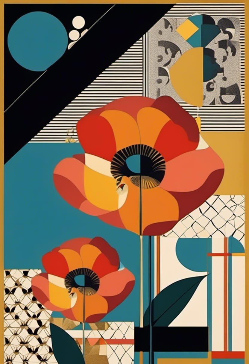 Colorful Fractal Collage with Flowers in Pop Art Style