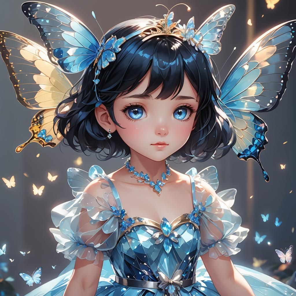 Cute Girl in Princess Gown with Butterfly Wings