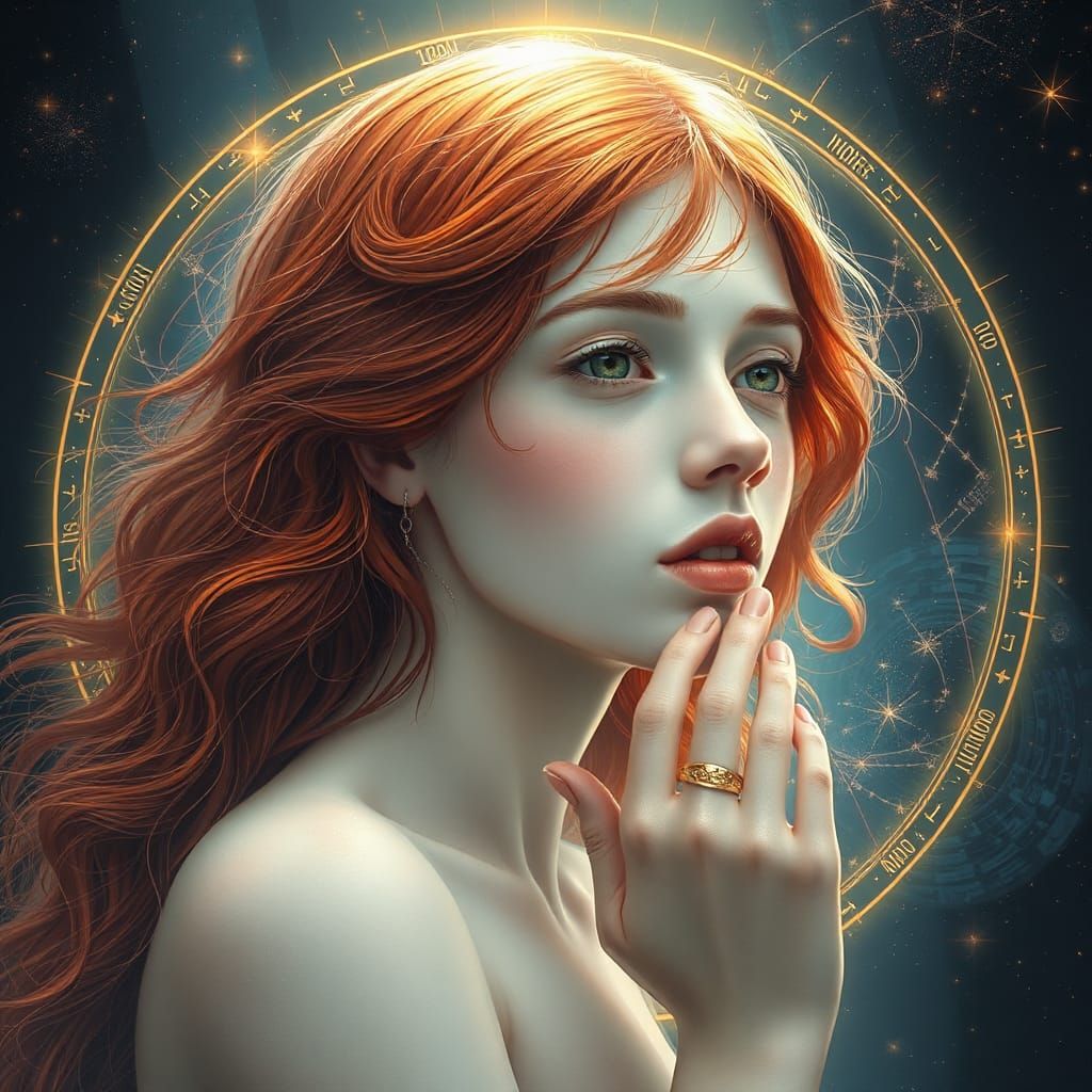 Red-Haired Girl in a Cosmic Astral Illustration