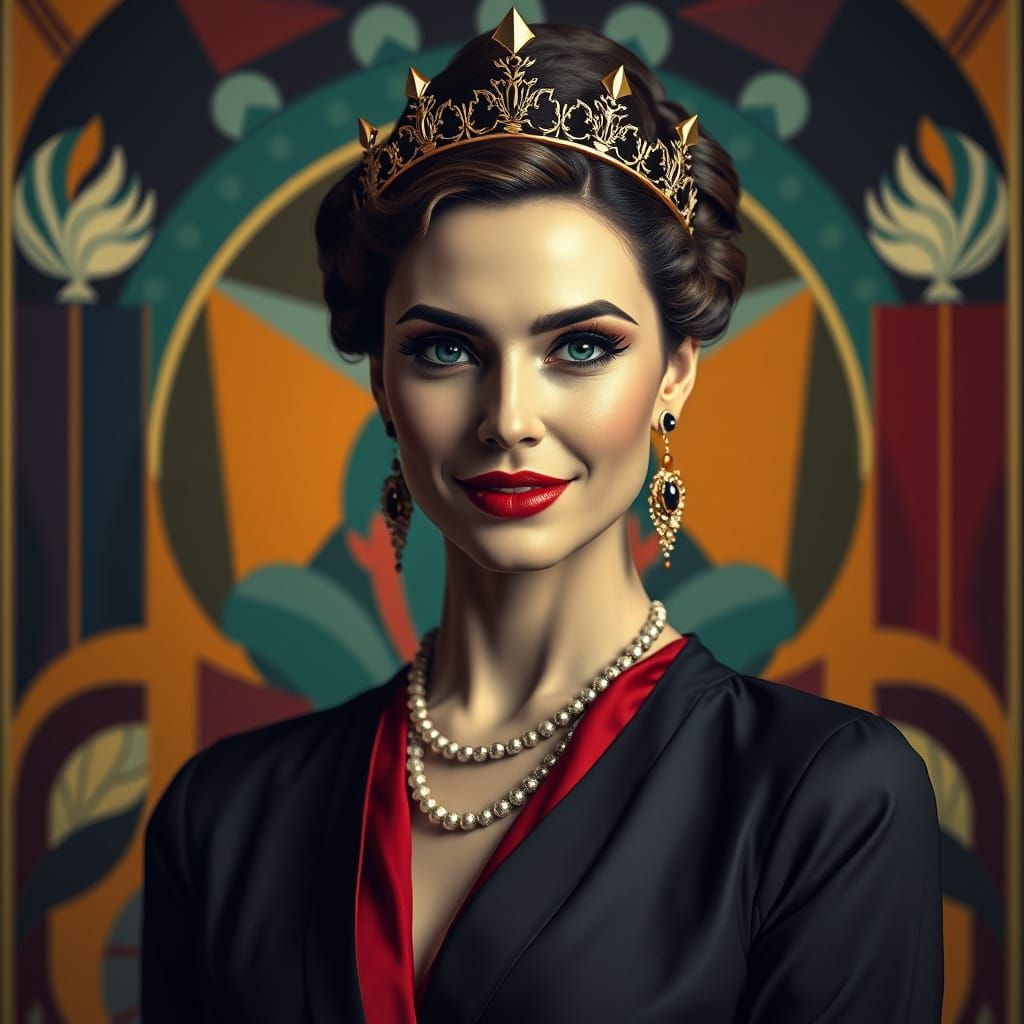 Regal Woman in Cubist Art Deco Elegance