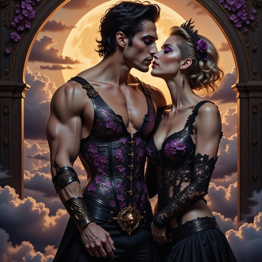 Dark Fantasy Kiss in Opulent Unreal Engine Style