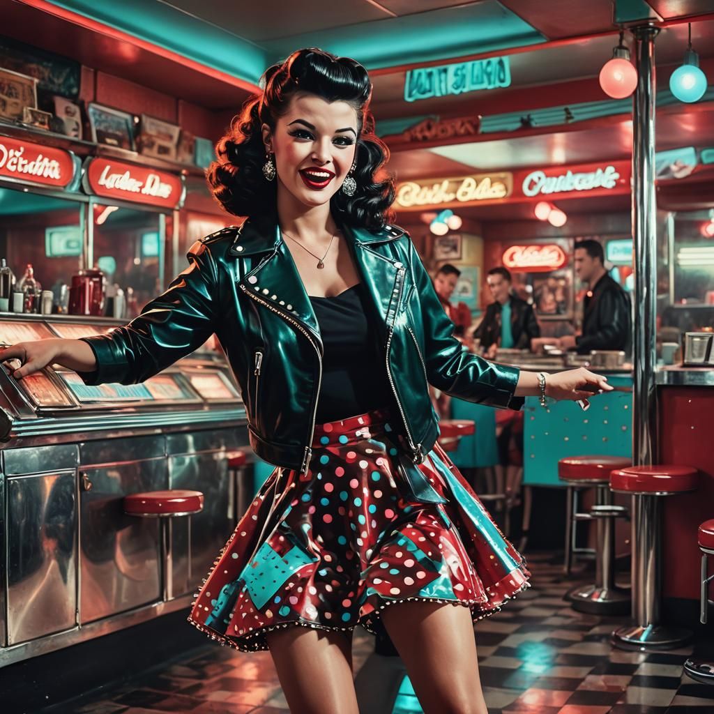 Rockabilly Girl Dancing in a Vintage Diner