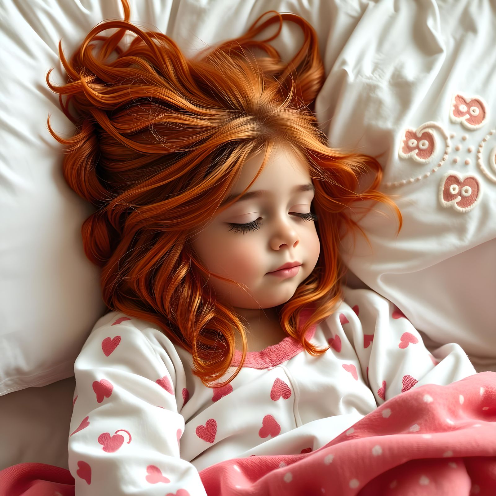 Sleepy Red-Haired Girl in Pajamas