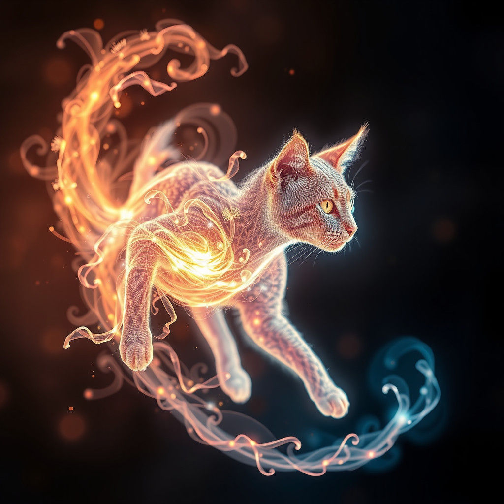 Luminescent Feline Entity Materializes From Light