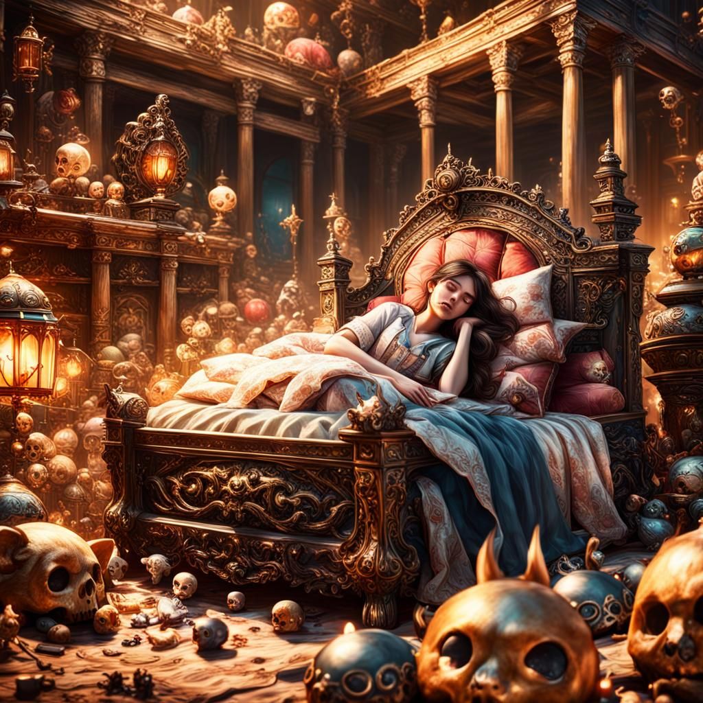 Girl Sleeping with Dolls: Detailed Matte Painting