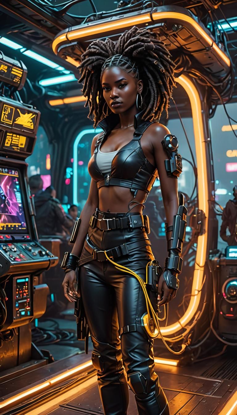 Cyberpunk Woman on Futuristic Pirate Ship