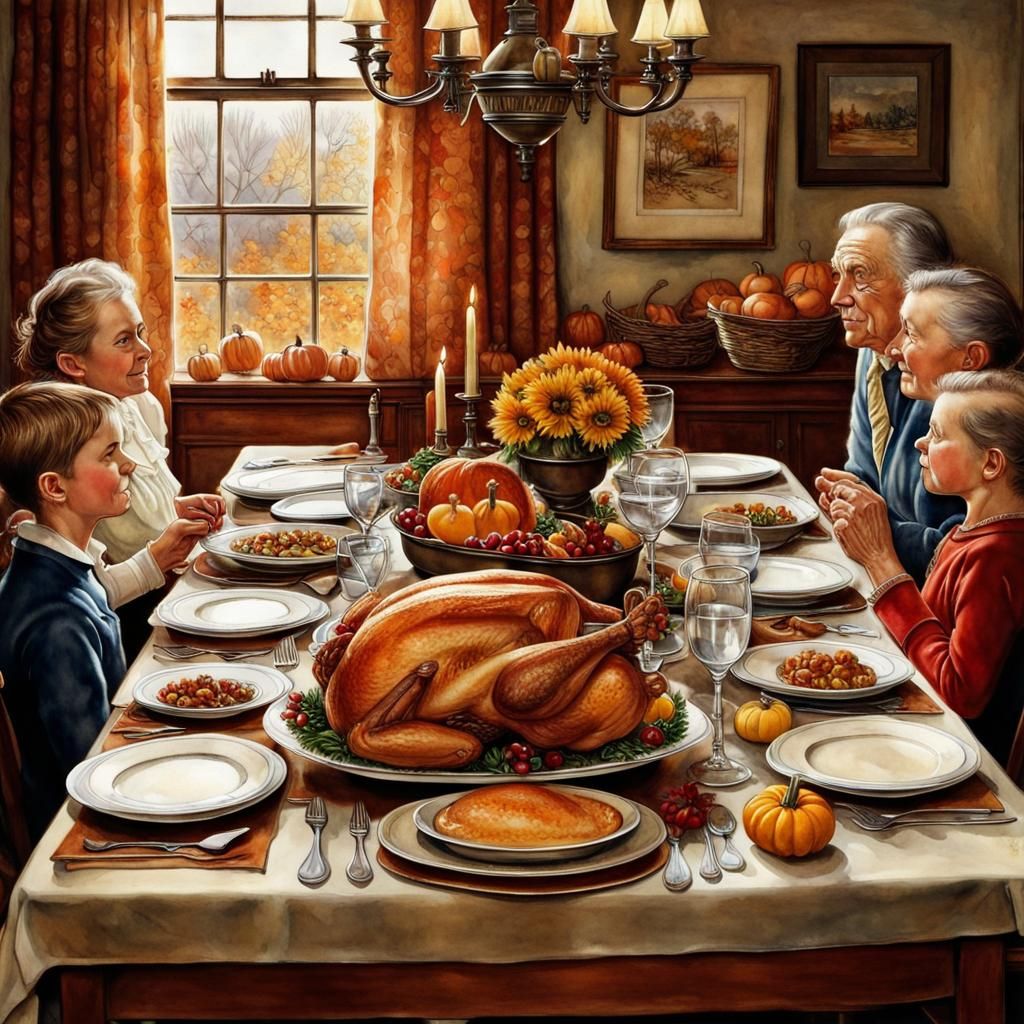 Thanksgiving tablescape by Norman Rockwell