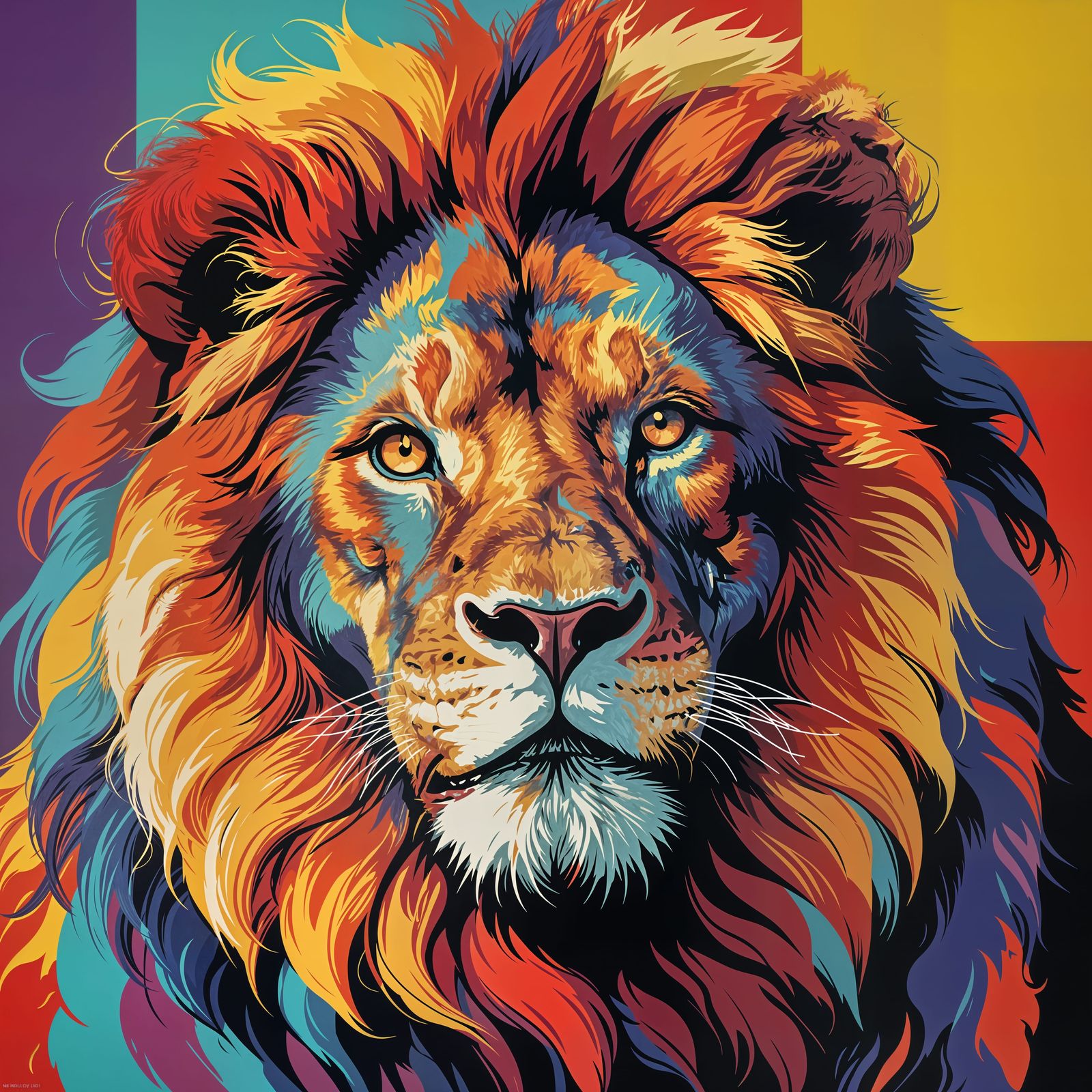 Regal Lion Pop Art Portrait in Bold Warhol Style